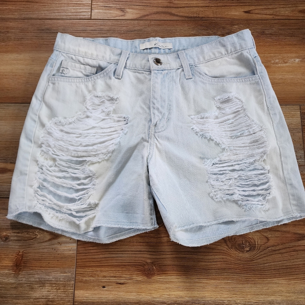 Kancan Boyfriend Jean Shorts Women's 26 Light Blue Mid-Rise Denim
